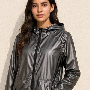 NWOT Nautica  Hooded Metallic Silver Gray Jacket Rain Coat